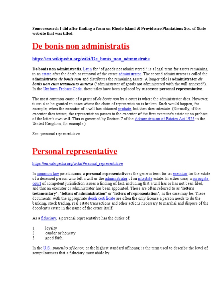 De Bonis Non Administratis | PDF | Law