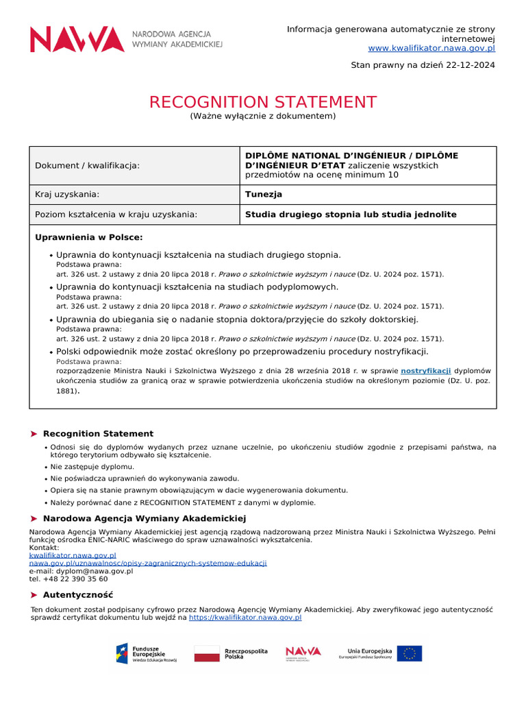 Recognition Statement | PDF