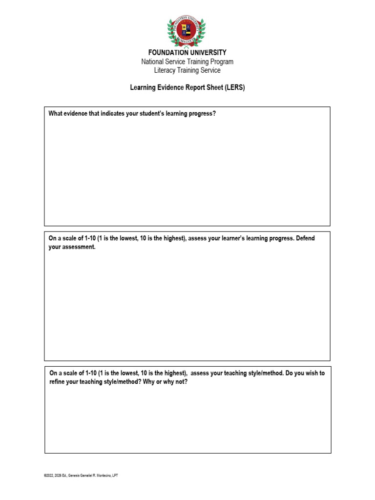 Learning Evidence Report Sheet Le Rs | PDF