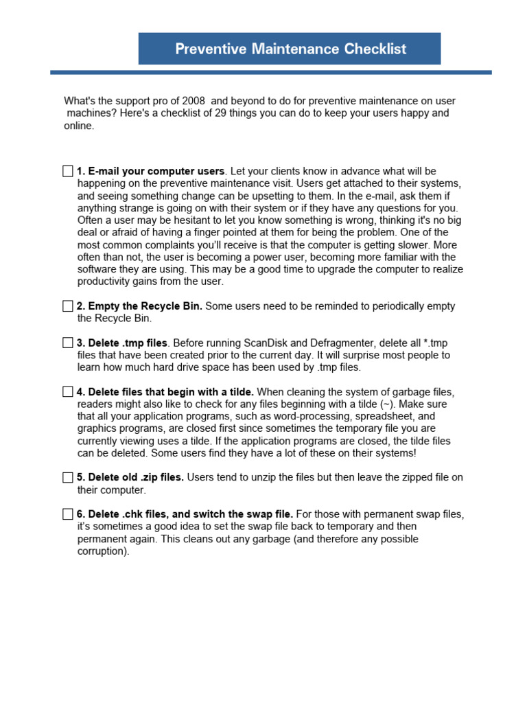 dchs pmchecklist | PDF | Computer File | Microsoft Windows