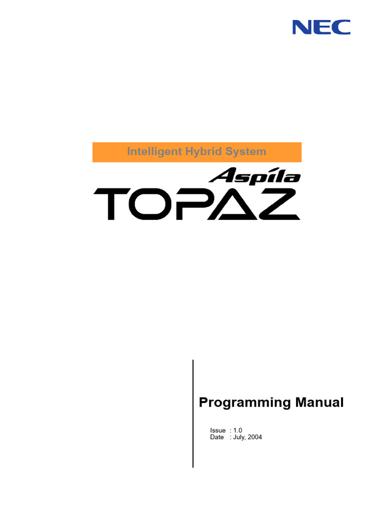 NEC Topaz Programming Manual | PDF | Telephone | Random Access Memory
