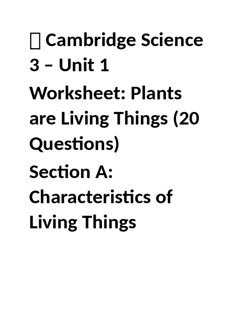 Cambridge Science 3 - Unit Worksheet | PDF