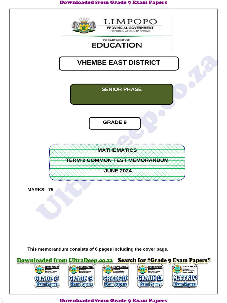 LP Grade 9 Mathematics June 2024 Memo - UltraDeep.co.Za | PDF