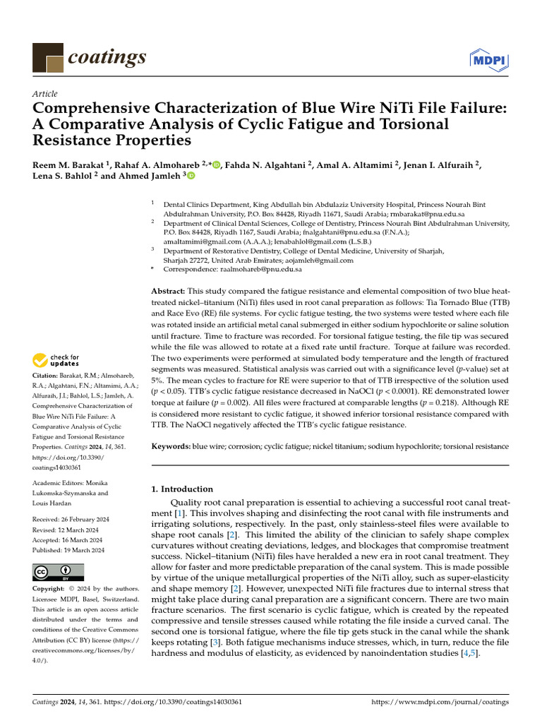Comprehensive Characterization of Blue Wire NiTi File Failure a ...
