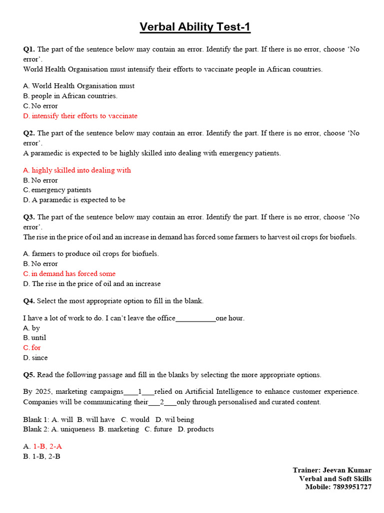 Verbal- Test-1 (2) | PDF