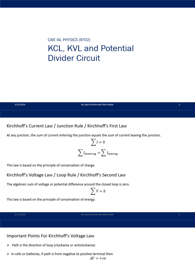 KCL, KVL and Potential Divider Circuit | PDF | Voltage | Electrical ...