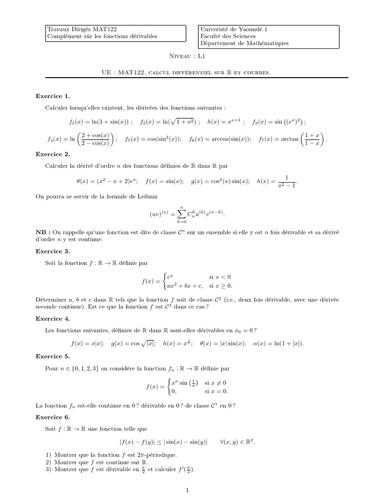 TD1 Mat122 2026 | PDF | Mathématiques | Analyse mathématique