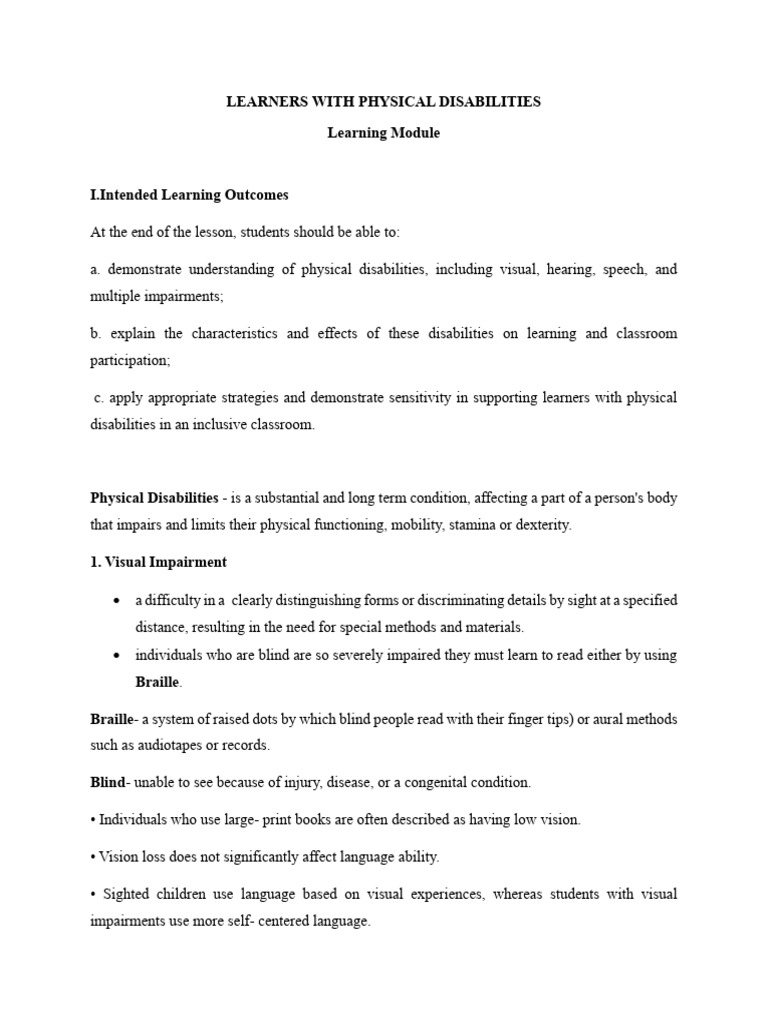 Types of Physical Disabilities | PDF | Visual Impairment | Disability