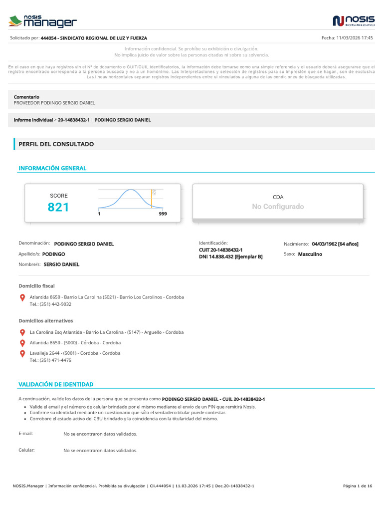 PROVEEDOR PODINGO INFORME NOSIS | PDF | Sociedad de responsabilidad ...