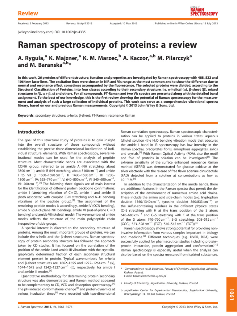 Raman spectroscopy of proteins | PDF | Raman Spectroscopy | Spectroscopy