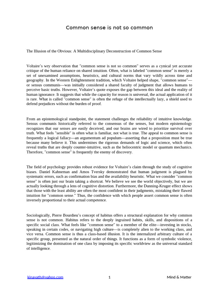 Common Sense is Not So Common | PDF | Common Sense | Artificial ...