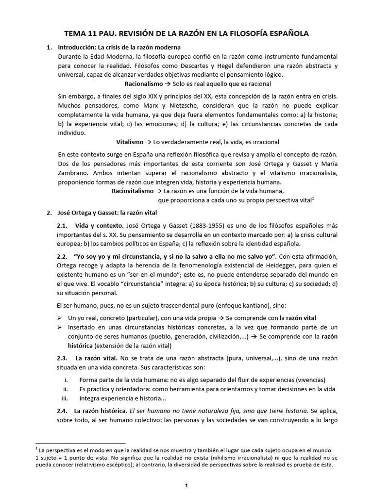 Tema 11 Pau. Revisión de La Razón en La Filosofía Española | PDF ...