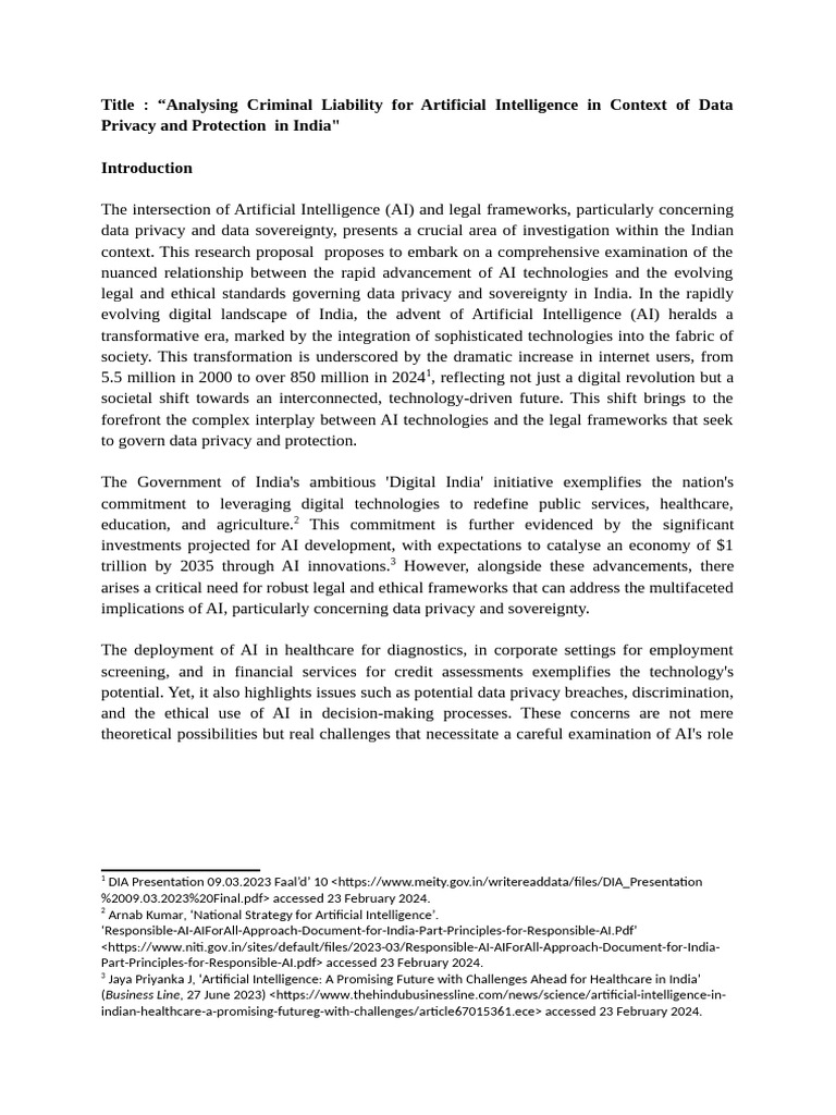 Analysing Criminal Liability for Artificial Intelligence in Context of ...