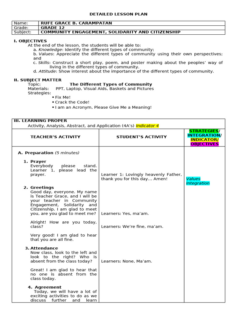 Detailed Lesson Plan in Grade 12 | PDF | Learning | Lesson Plan