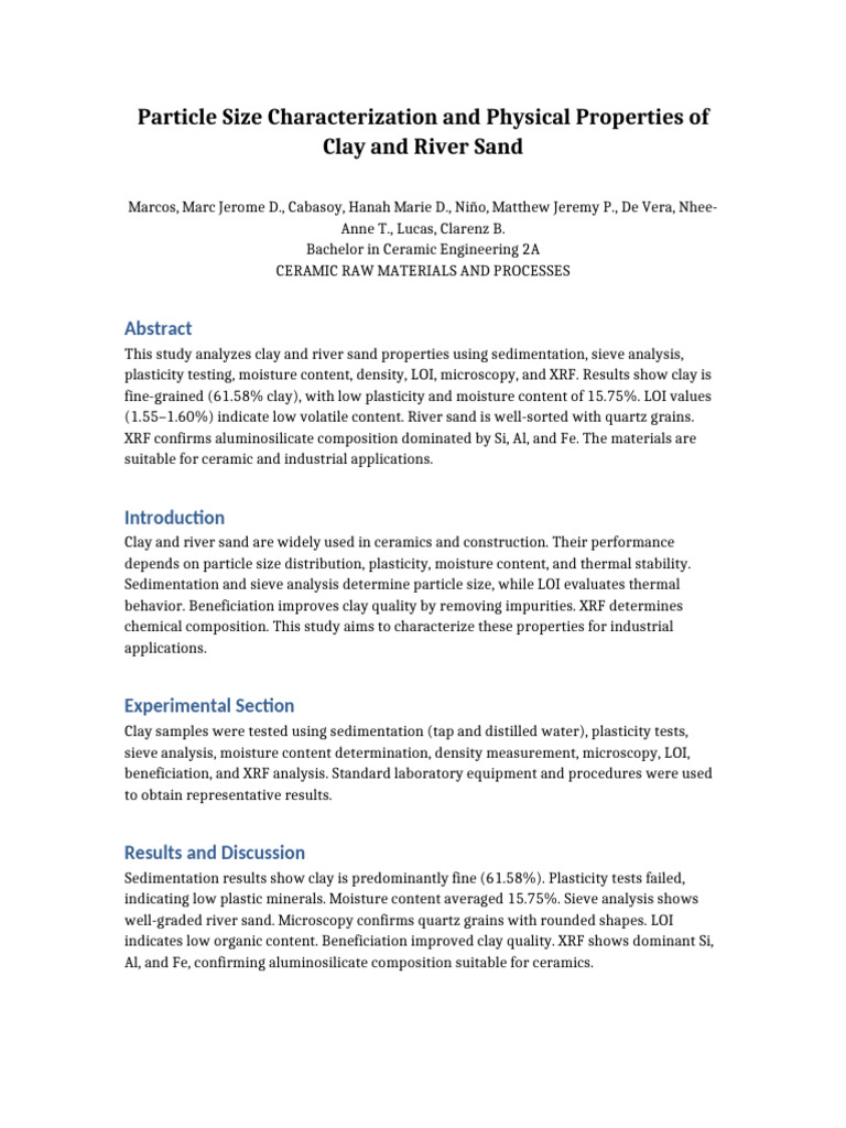 Clay Analysis Final | PDF | Clay | Sand