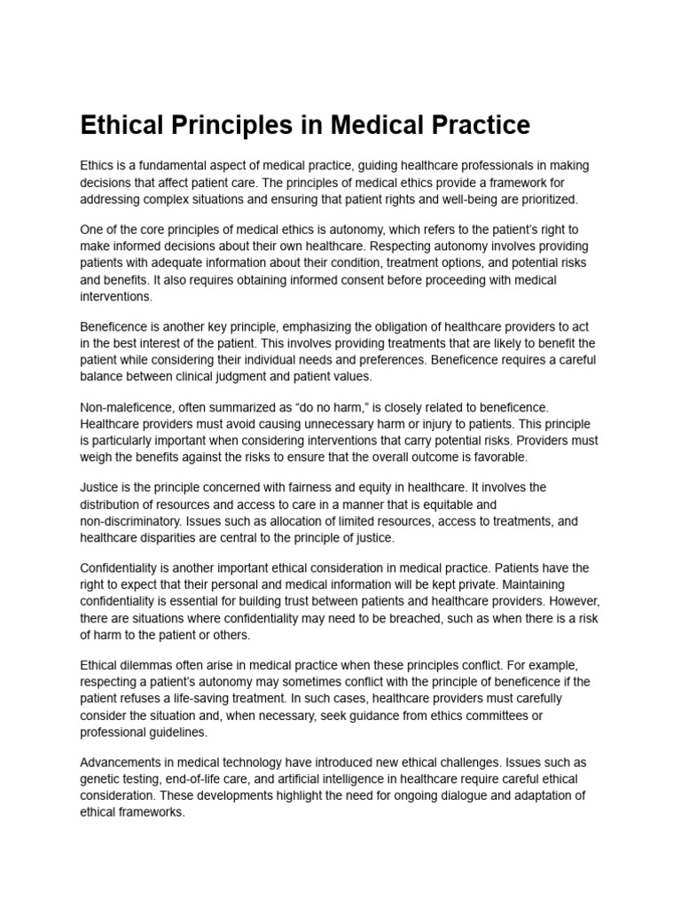 Ethical Principles in Medical Practice | PDF | Medical Ethics | Health Care