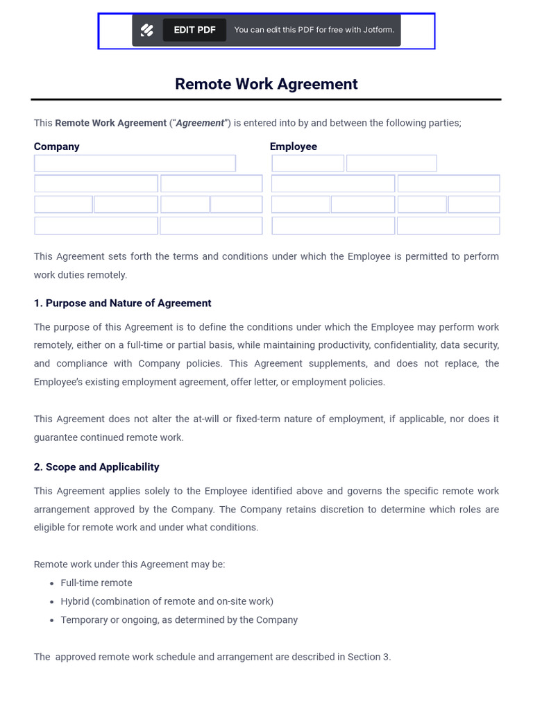 Remote Work Agreement Template (PDF) | PDF | Employment | Overtime