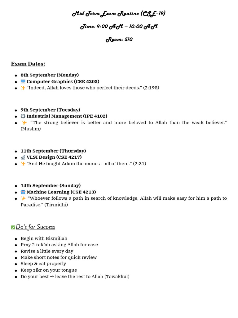? Mid Term Exam Routine (CSE-19)_20250904_120720_0000 | PDF