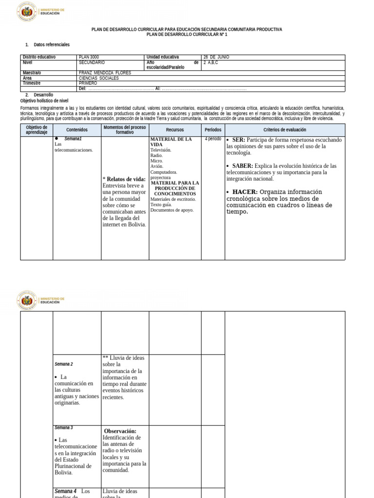 Plantilla PDC - SEC - 2026. A Imprimir | PDF | Plan de estudios