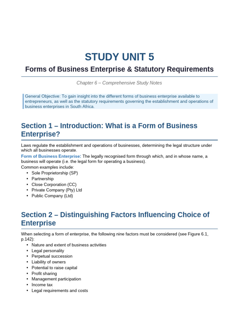 SU5 Forms of Enterprise Notes | PDF | Partnership | Value Added Tax