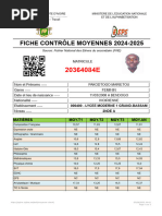 Fiche de Contrôle des Moyennes 2024-2025 | PDF
