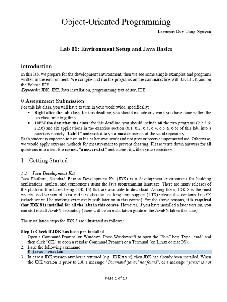Lab-1_Environment Setup & Java Basics | PDF | Java (Programming ...
