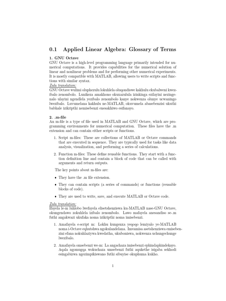 Applied Linear Algebra Glossary of Terms | PDF | Matlab | Mathematics