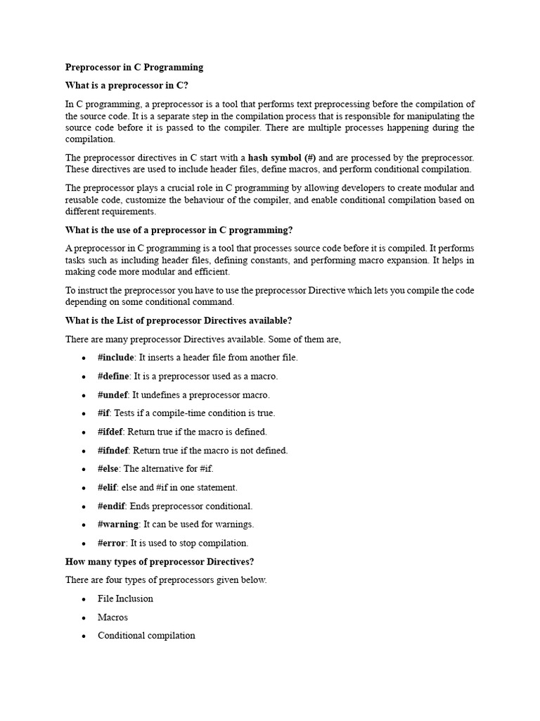 Preprocessor in C Programming | PDF | Parameter (Computer Programming ...