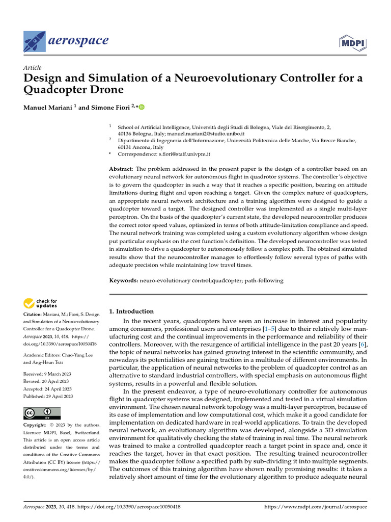 Design and Simulation of a Neuroevolutionary Controller for A | PDF ...