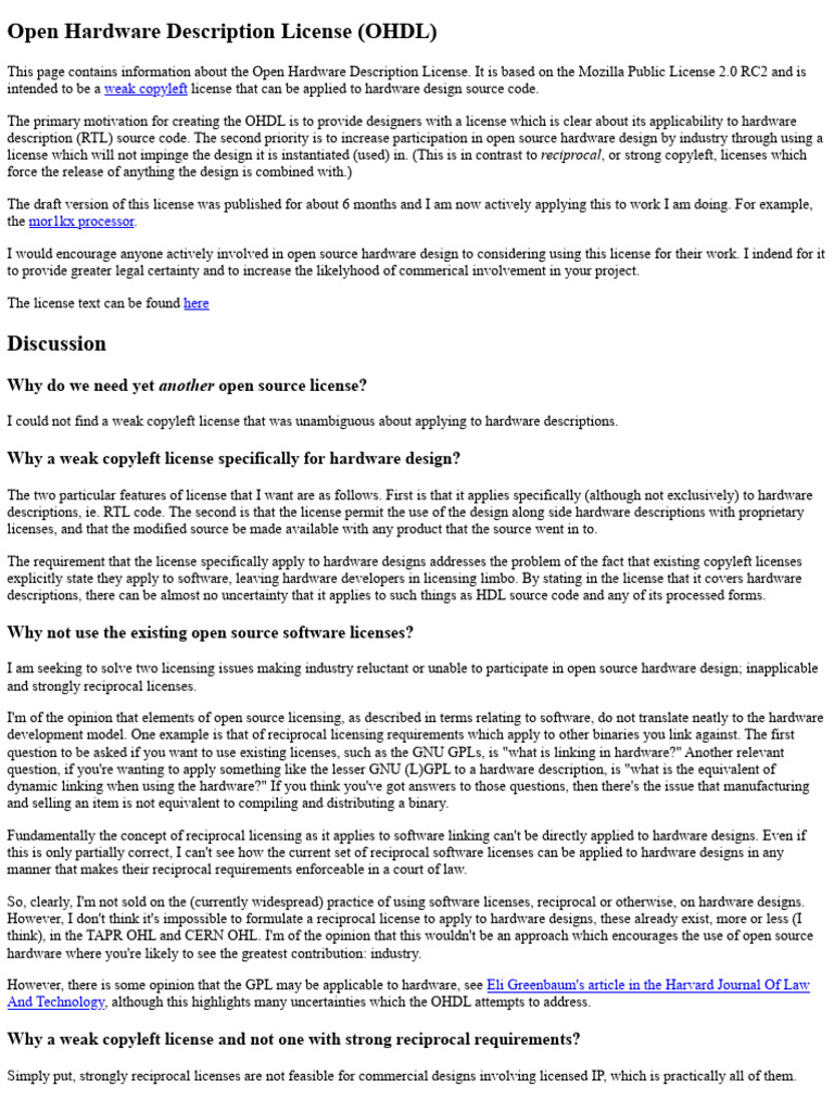 Open Hardware Description License (OHDL) | PDF | Computing | Software ...