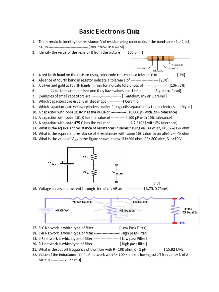 Basic Electronis Quiz Solutions (1) | PDF | Amplifier | Rectifier