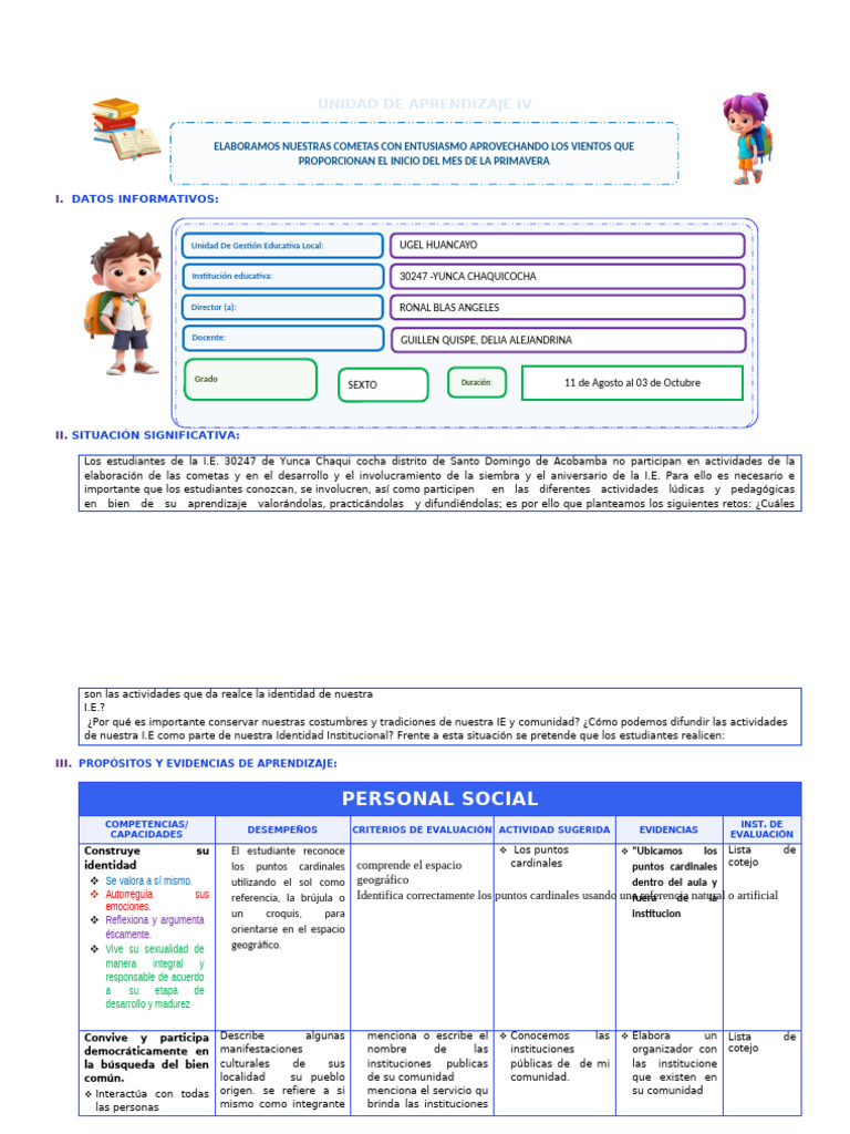 Unidad de Aprendizaje IV | PDF | Educación primaria