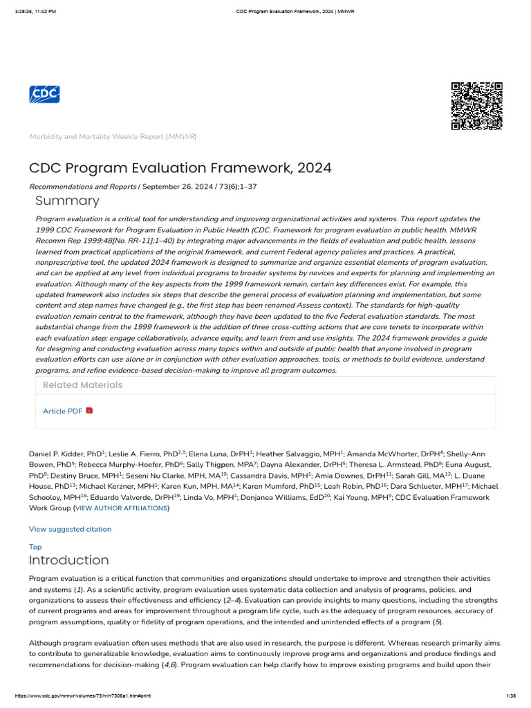 CDC Program Evaluation Framework, 2024 _ MMWR | PDF | Evaluation ...