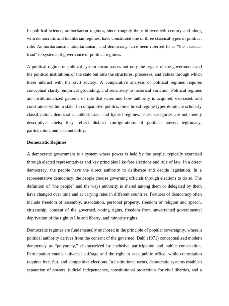 COMPARATIVE ANALYSIS | PDF | Authoritarianism | Democracy
