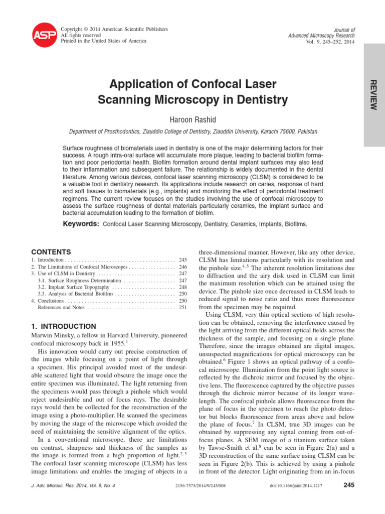 Application of Confocal Laser Scanning Microscopy in Dentistry | PDF ...
