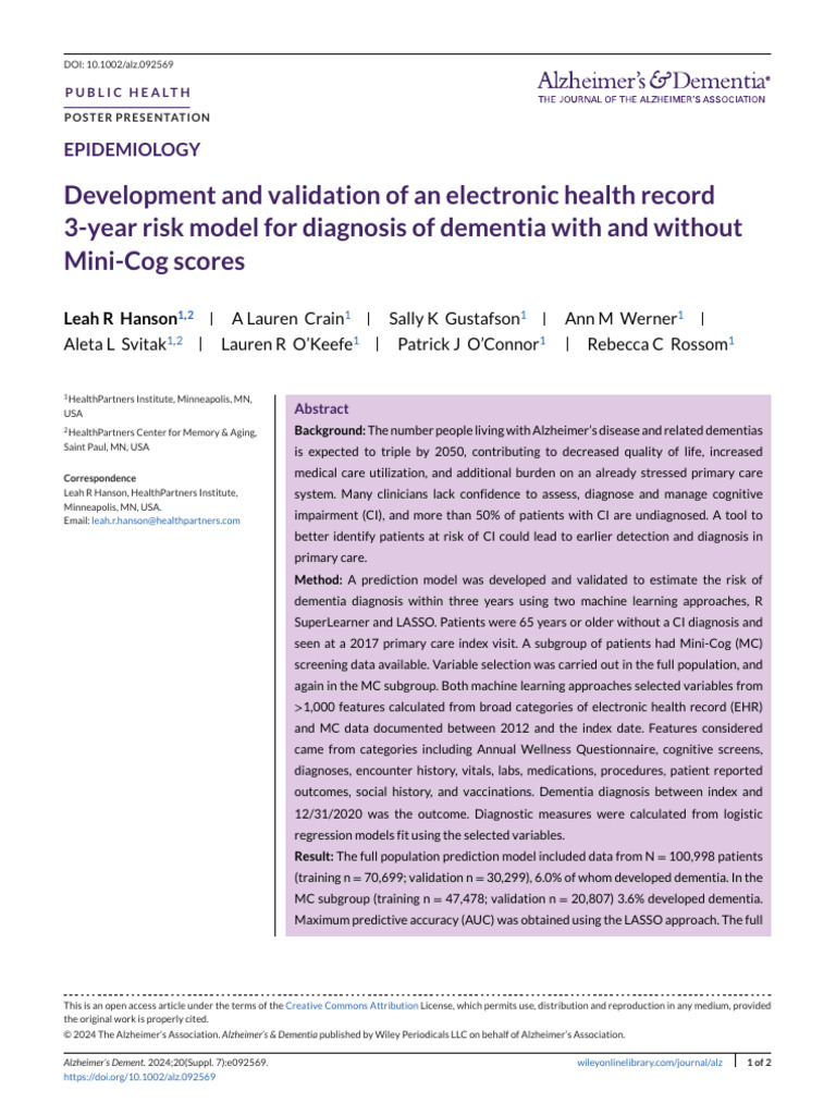 Hanson2024 Development and Validation of an Electronic Health Record ...