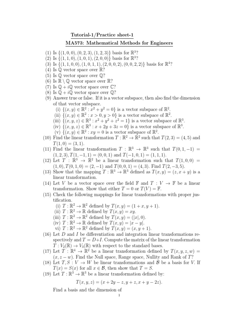 Tutorial (Practice) Sheet 1 | PDF