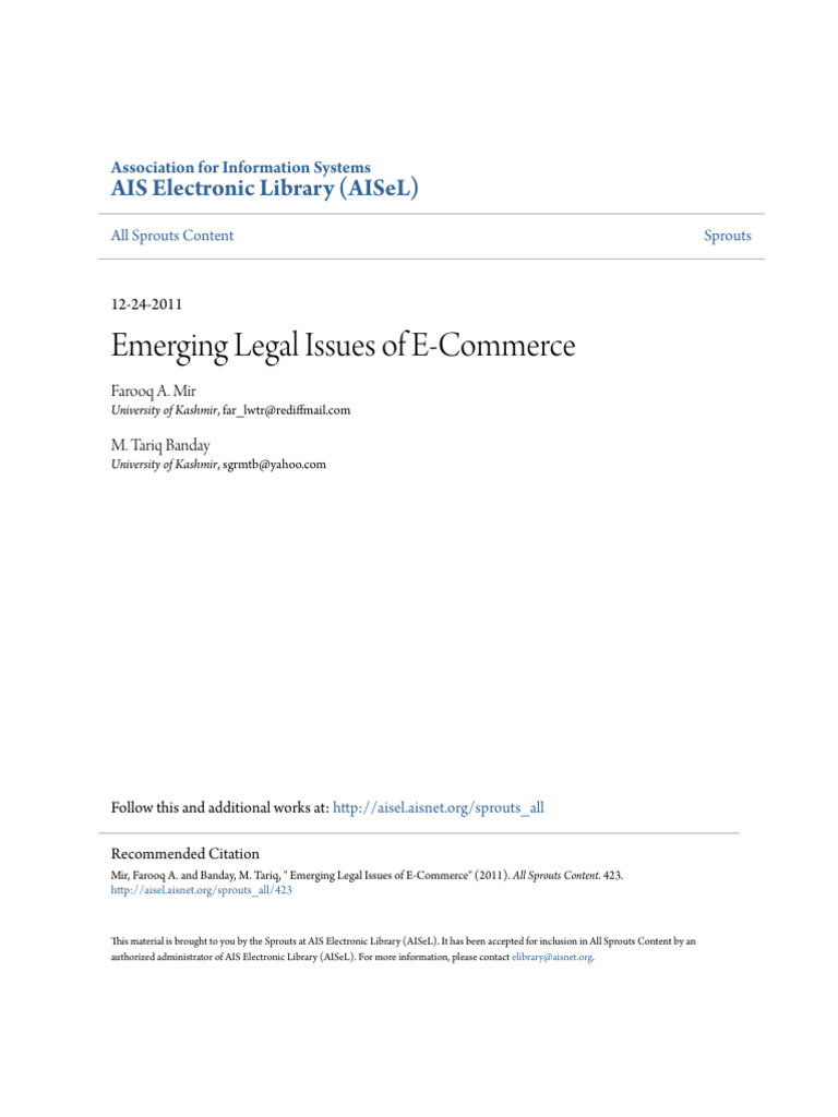 Emerging Legal Issues of E-Commerce | PDF | Offer And Acceptance ...