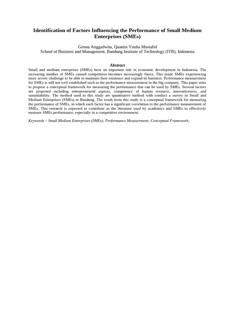 Identification of Factors Influencing of Performance in Small Medium ...