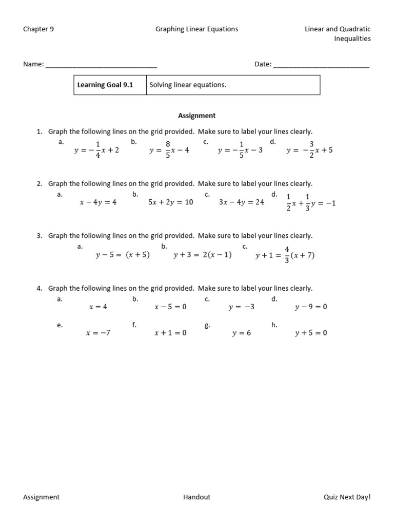 02 Graphing Linear Equations - Assignment | PDF | Quadratic Equation ...