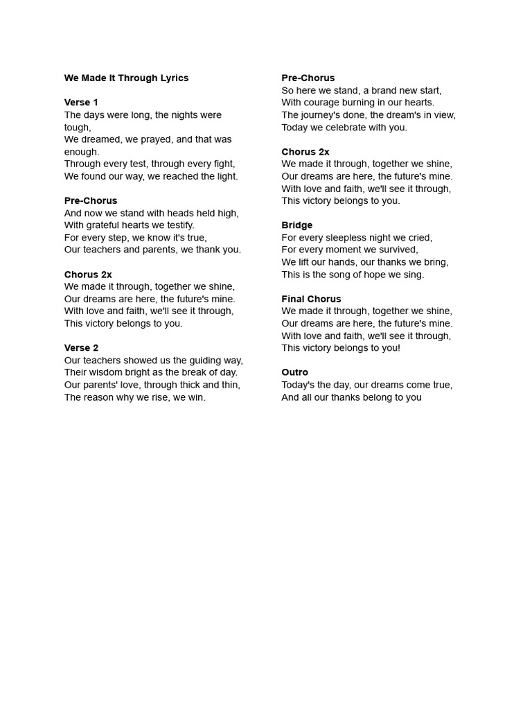Graduation Song Lyrics | PDF