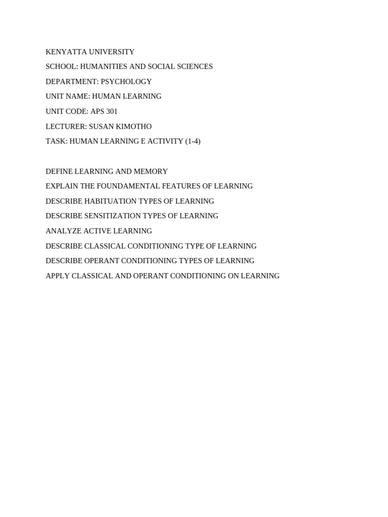 Human Learning e Activity | PDF | Learning | Classical Conditioning