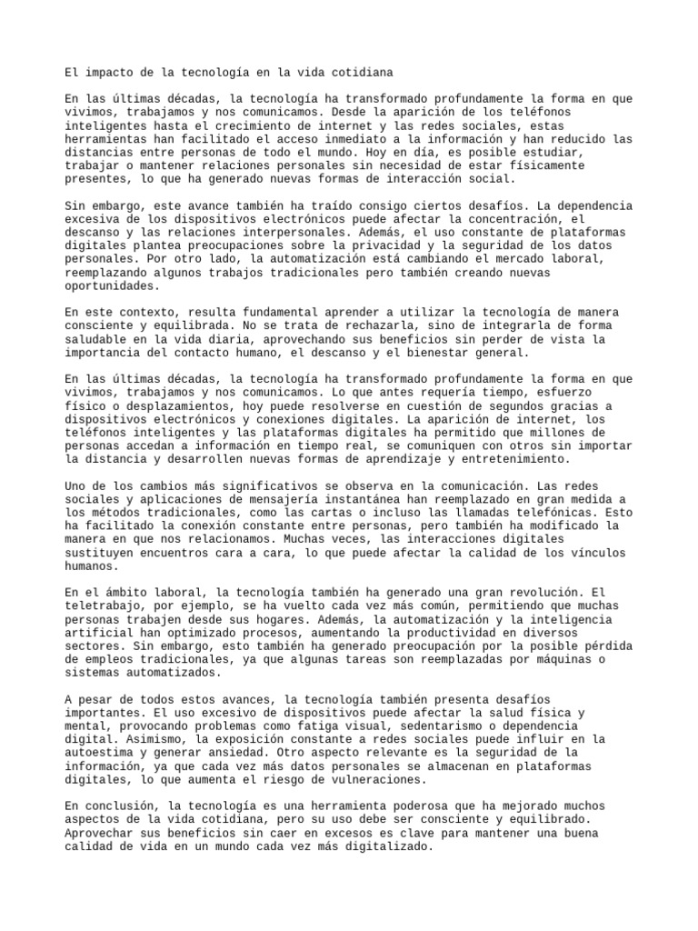 El Impacto de La Tecnología en La Vida Cotidiana | PDF | Internet ...