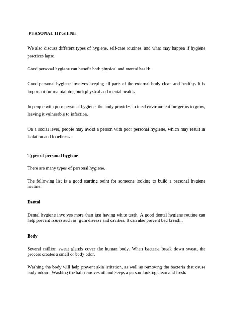 PERSONAL HYGIENE(1) | PDF | Hygiene | Hand Washing