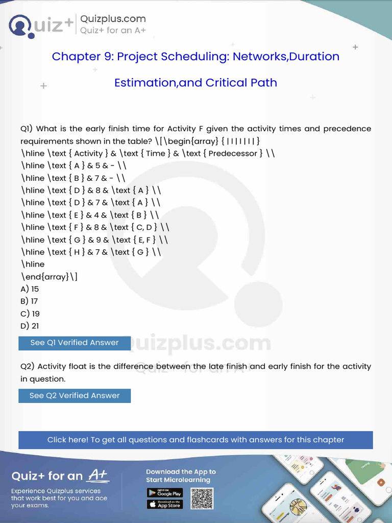 What is the Early Finish Time for Activity F Given the Activity Times ...