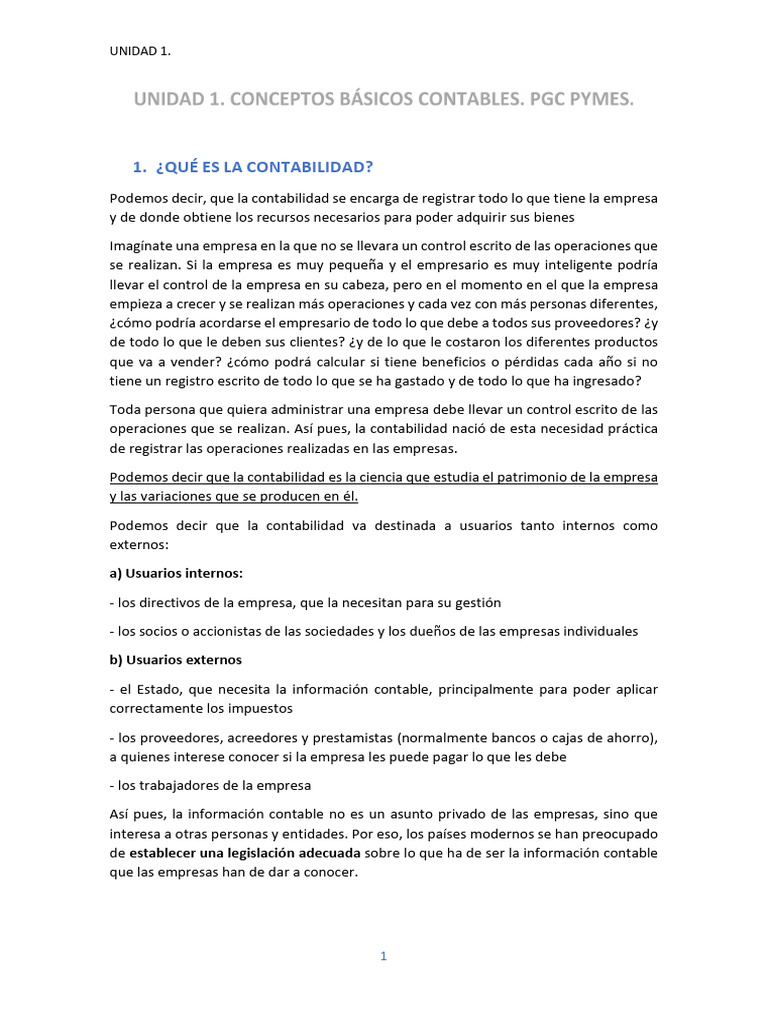 UNIDAD 1. CONCEPTOS CONTABLES BÁSICOS (PARTE A) | PDF | Hoja de balance ...