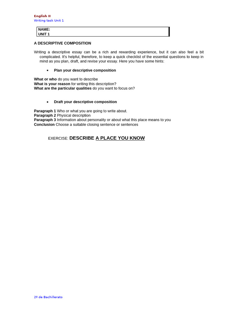 Writing Task Unit 1 | PDF