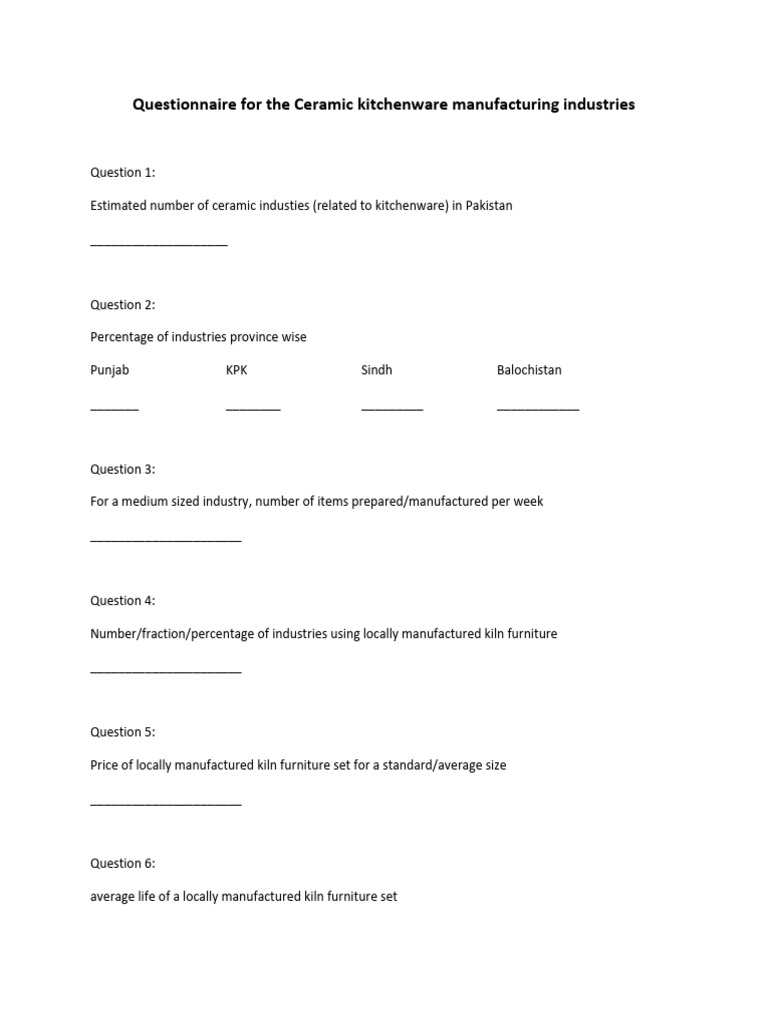 Industrial Questionnaire | PDF