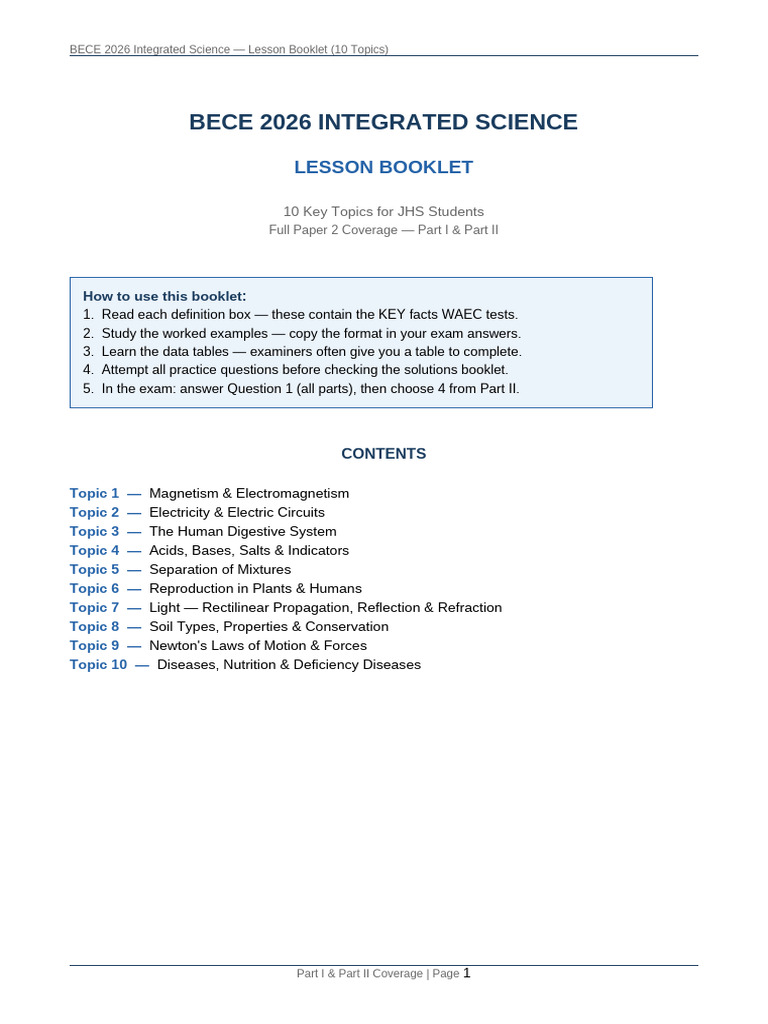 BECE 2026 Science Lessons | PDF | Digestion | Acid