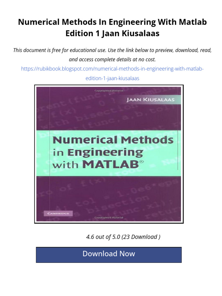 Numerical Methods In Engineering With Matlab Edition 1 Jaan Kiusalaas | PDF